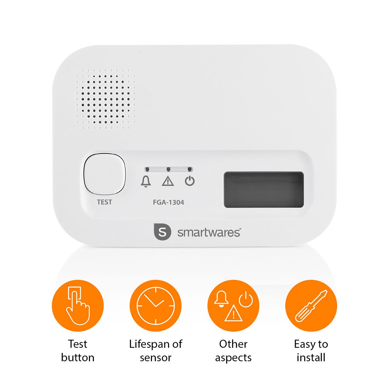 Smartwares FGA-13041 Carbon Monoxide Detector, 10 Year Sensor, Display, Batteries included