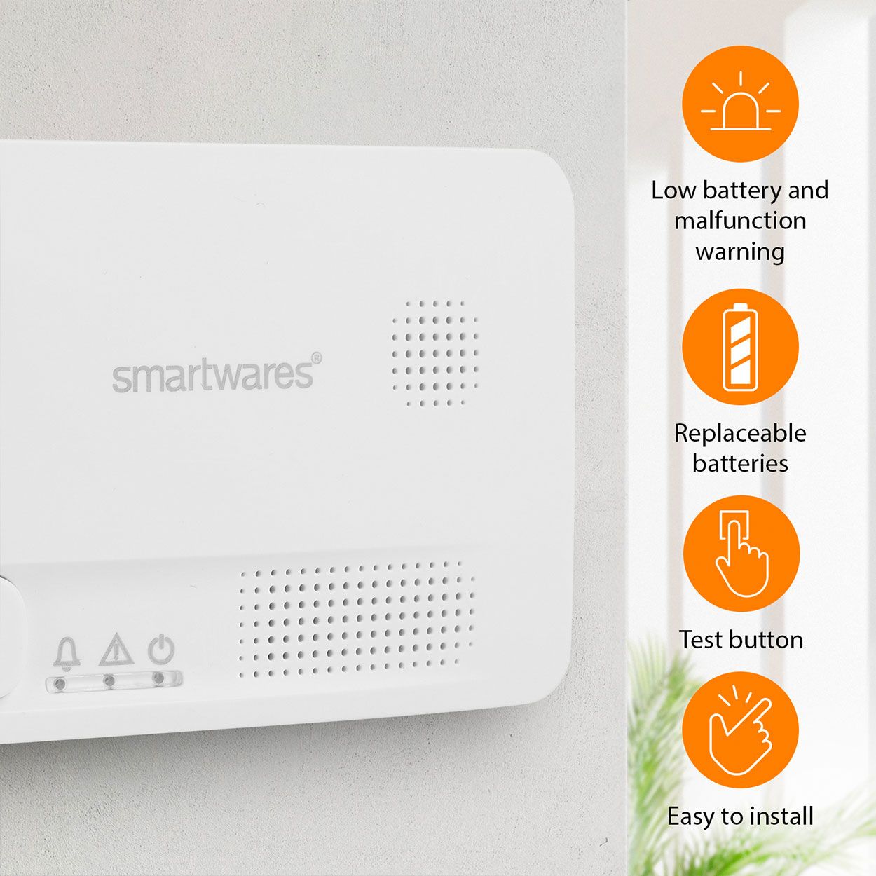 Smartwares FGA-13051 Carbon Monoxide Detector, 10 Year Sensor, Test Button, Batteries included