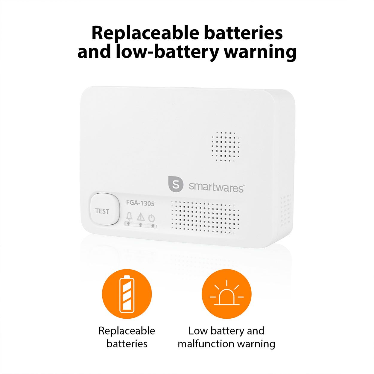 Smartwares FGA-13051 Carbon Monoxide Detector, 10 Year Sensor, Test Button, Batteries included