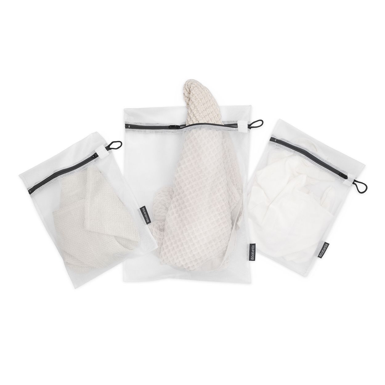 Brabantia Wash Bags, Set Of 3, White With Grey Zip