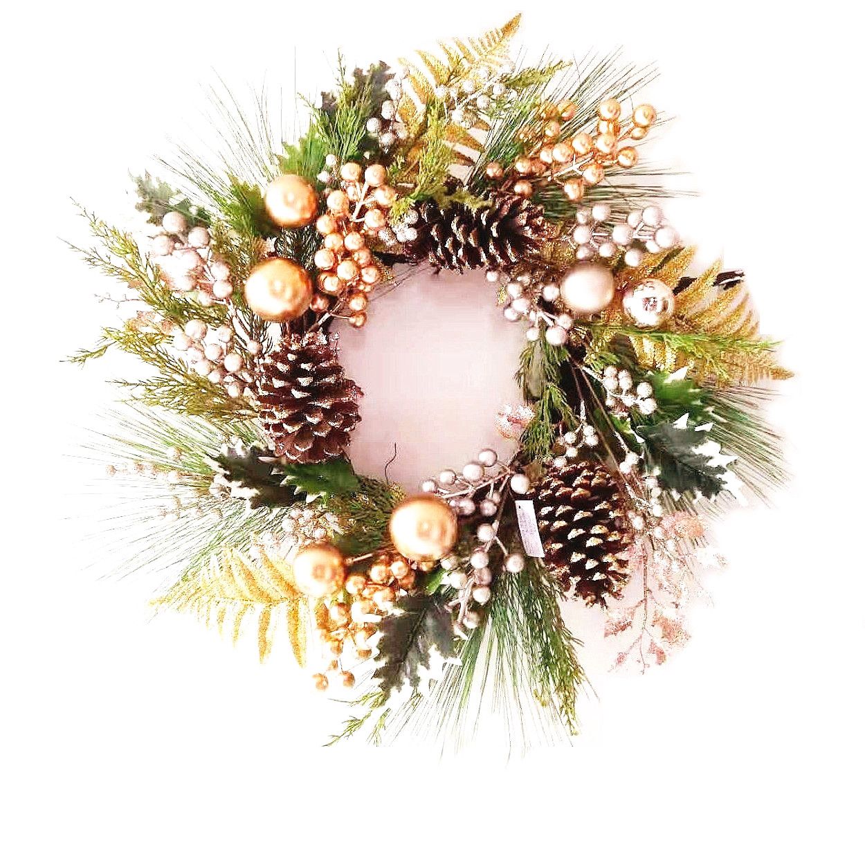 Natural Rose Gold Tone Bauble Wreath 60cm