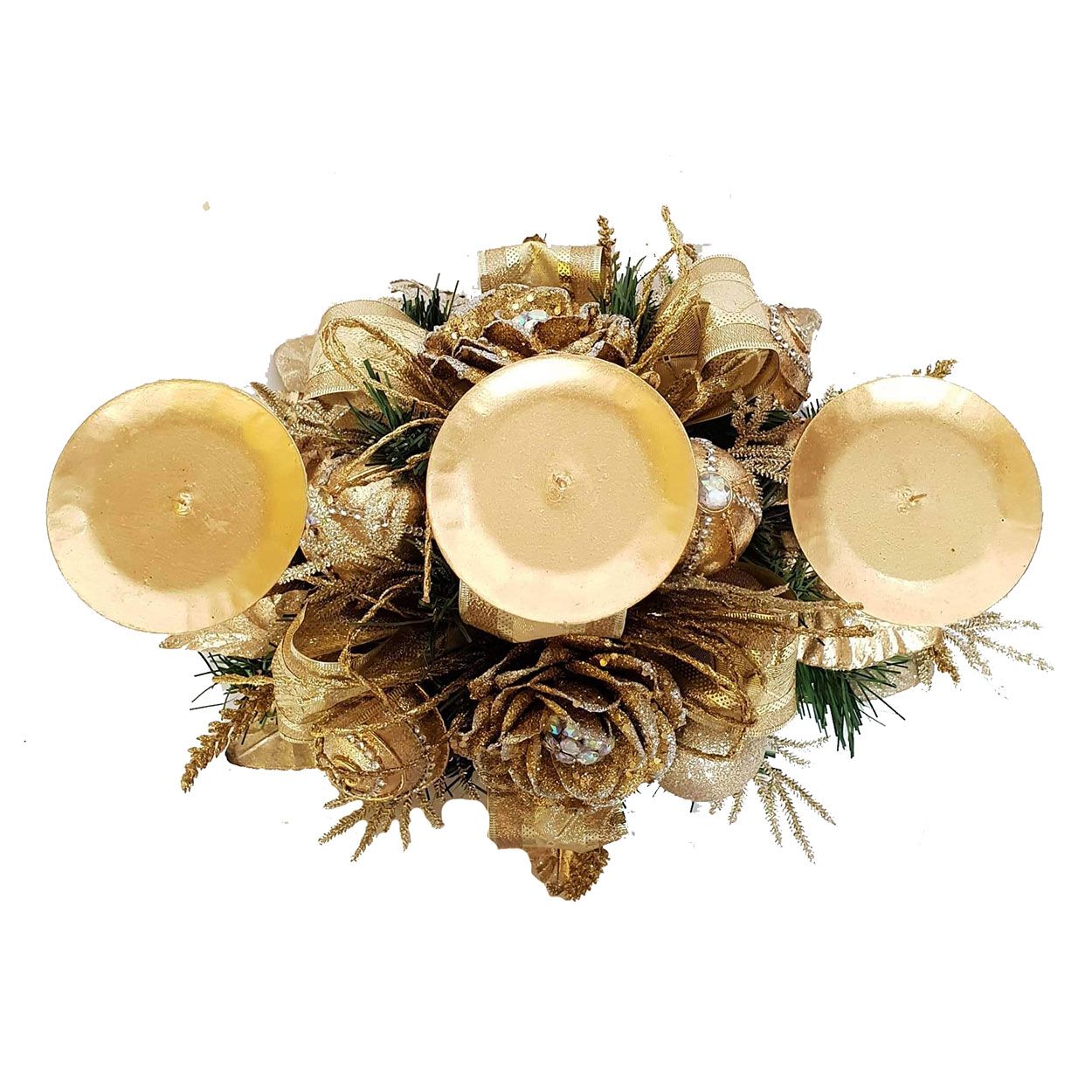 Gold 3 Way Candleholder With Rose