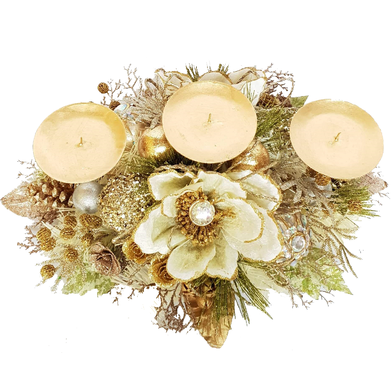 Gold 3 Way Candleholder With Poinsettia