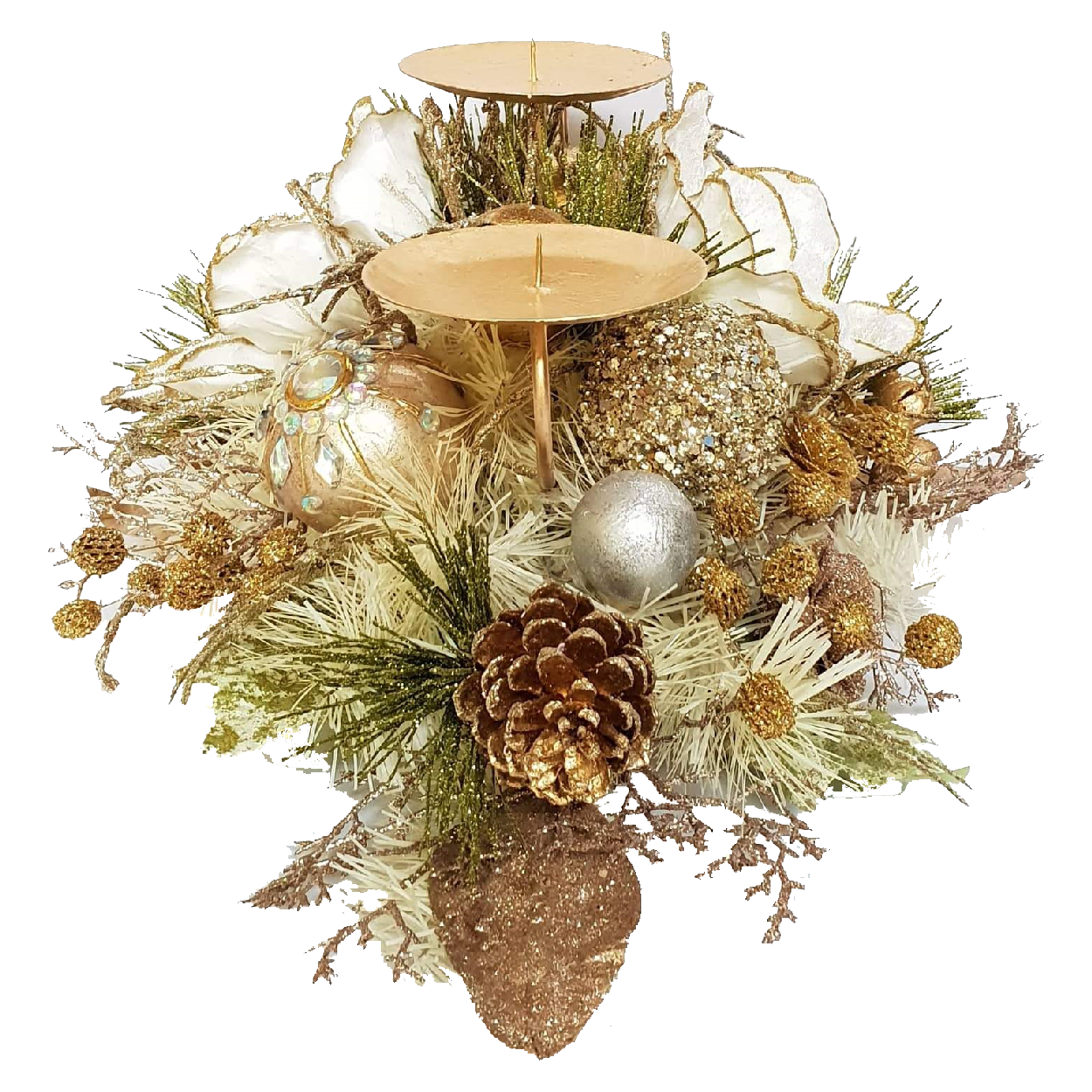 Gold 3 Way Candleholder With Poinsettia