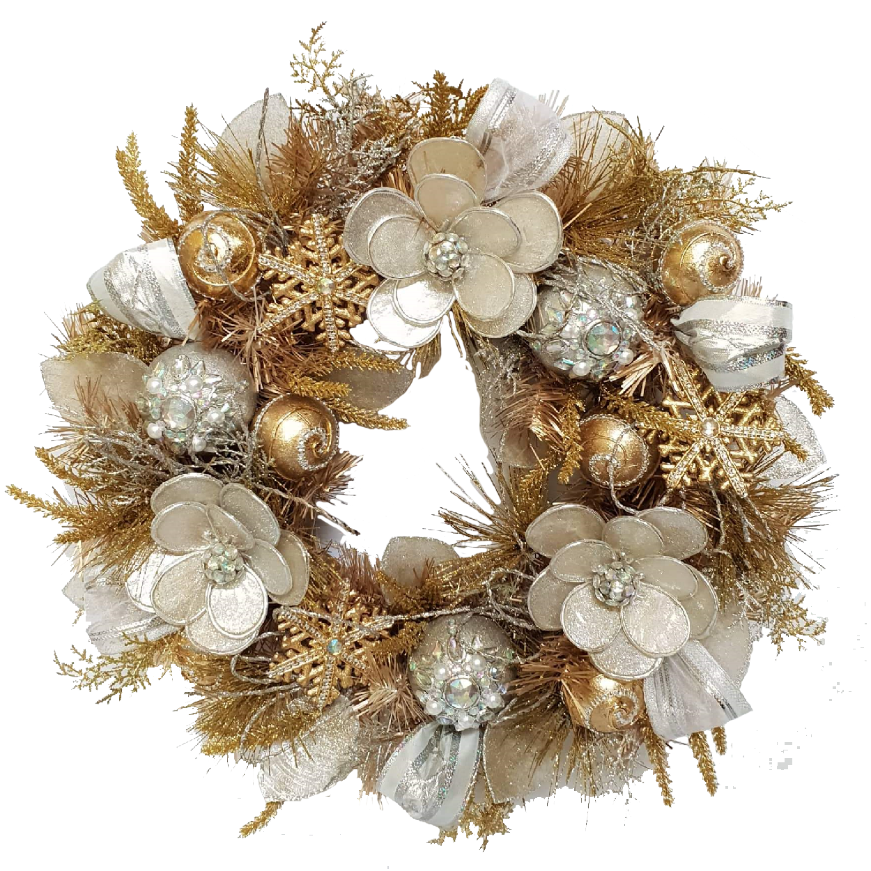 Gold And Silver Wreath With Beaded Baubles