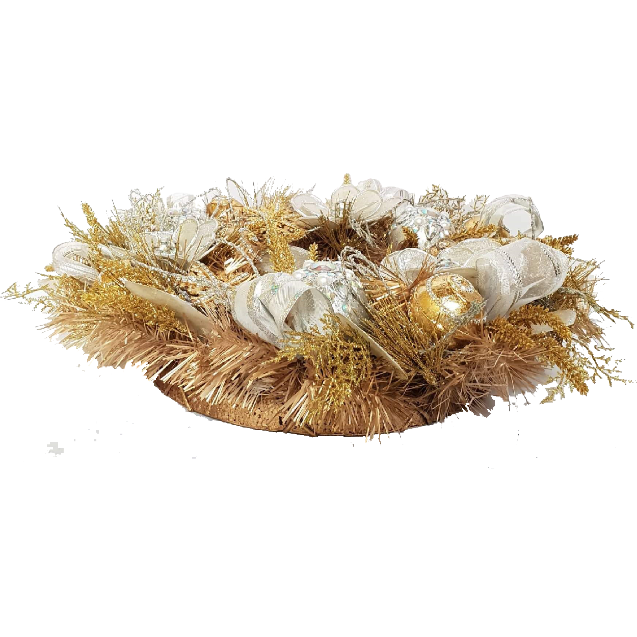 Gold And Silver Wreath With Beaded Baubles