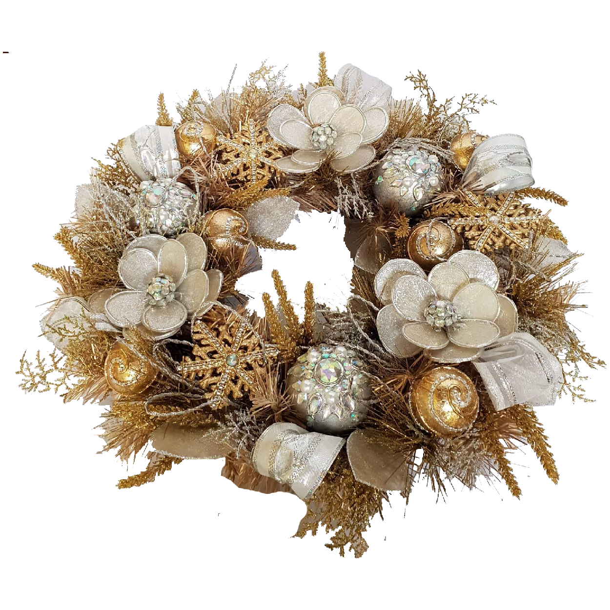 Gold And Silver Wreath With Beaded Baubles