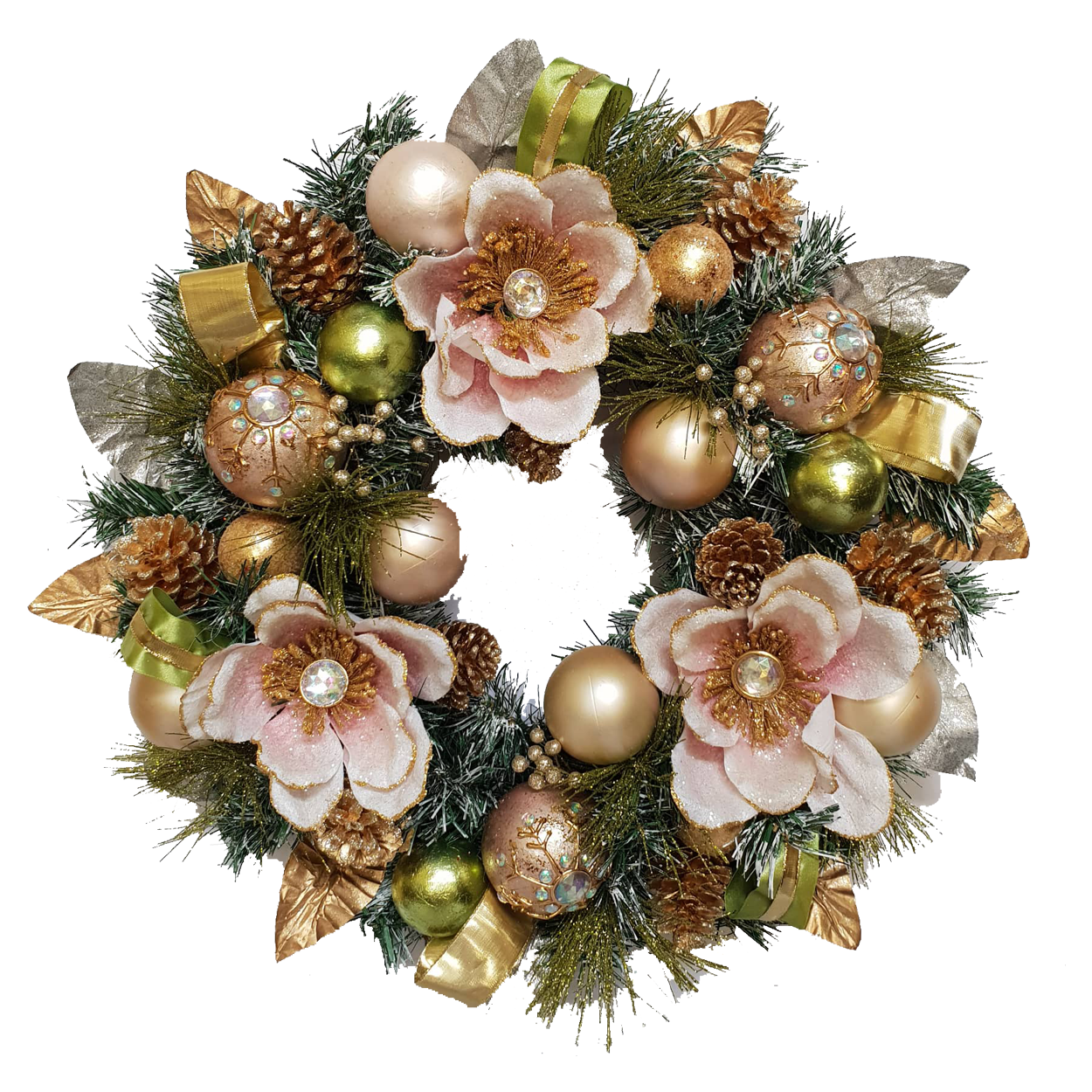 Pink And Gold Wreath With Magnolia