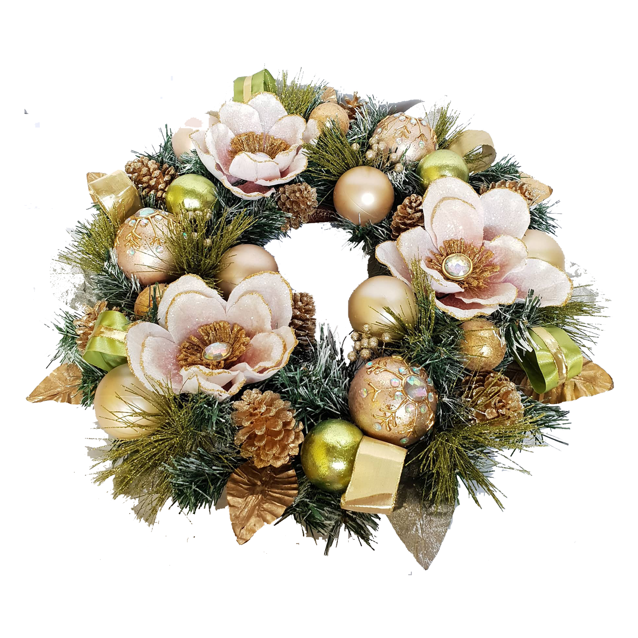 Pink And Gold Wreath With Magnolia