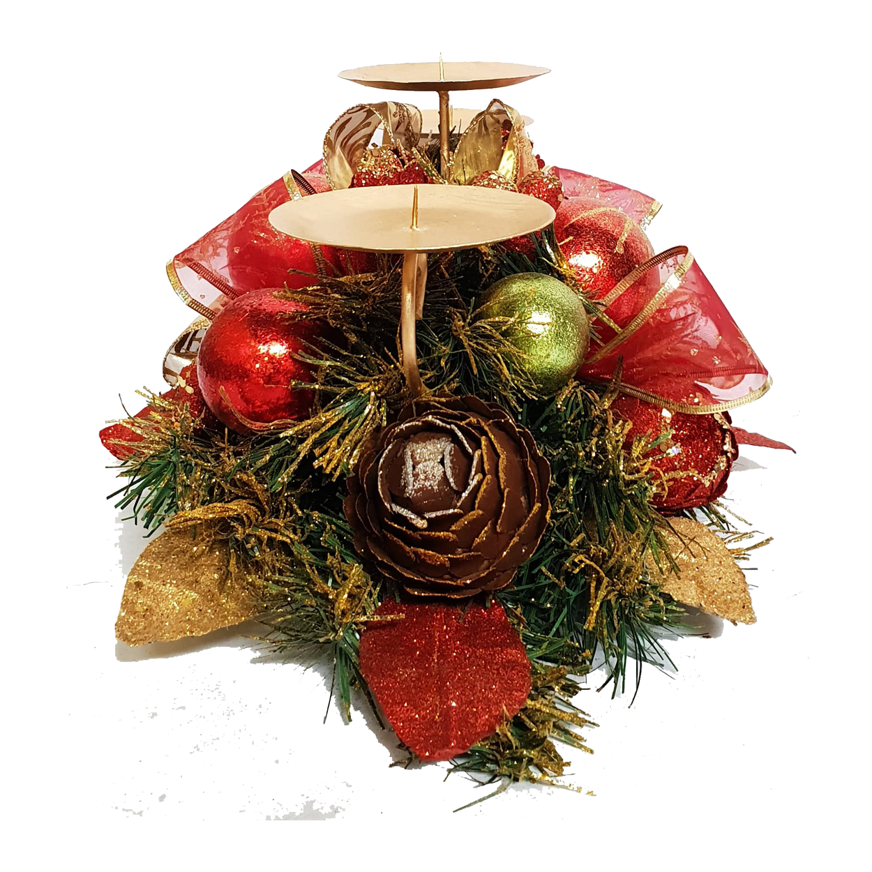 Red 3 Way Candleholder With Baubles