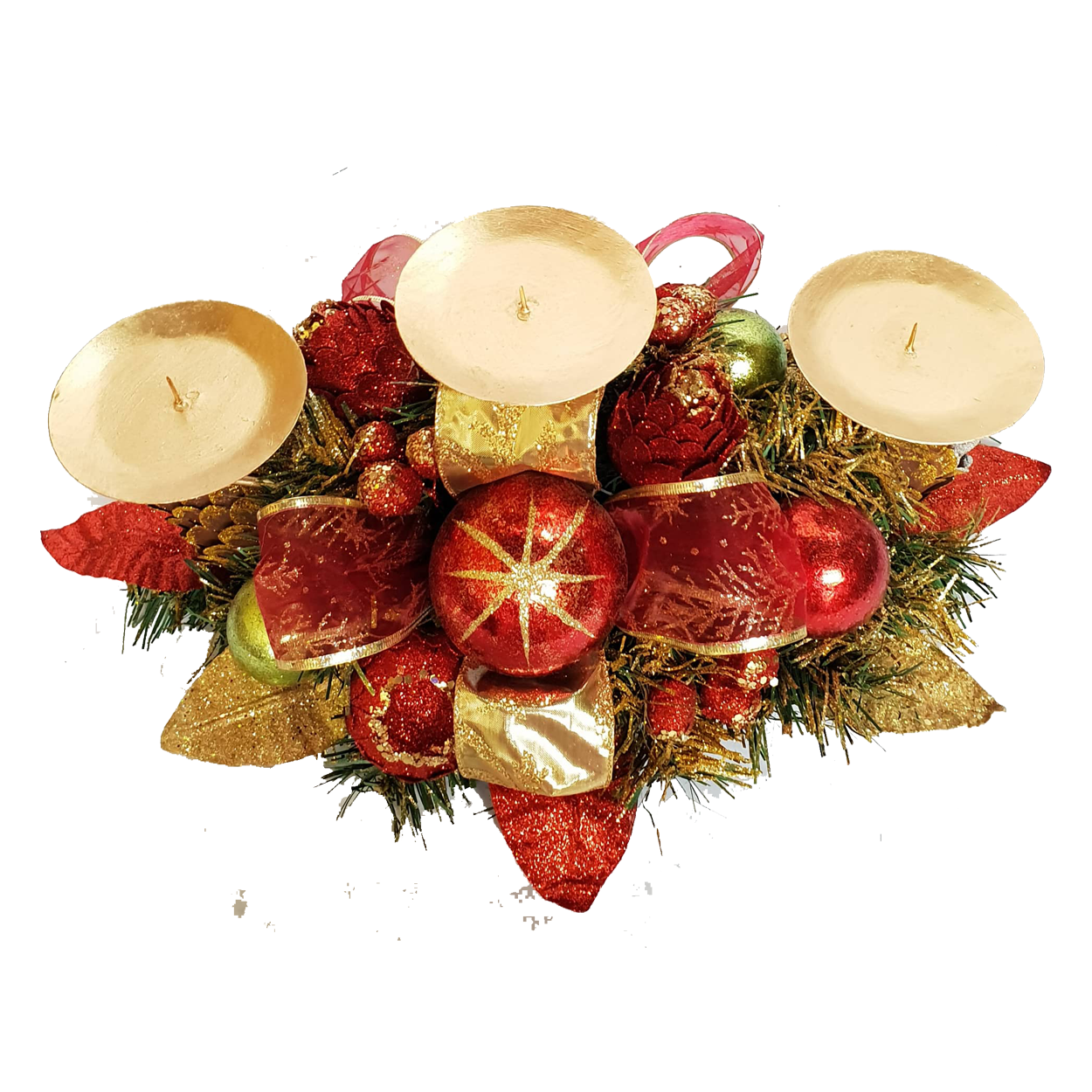 Red 3 Way Candleholder With Baubles