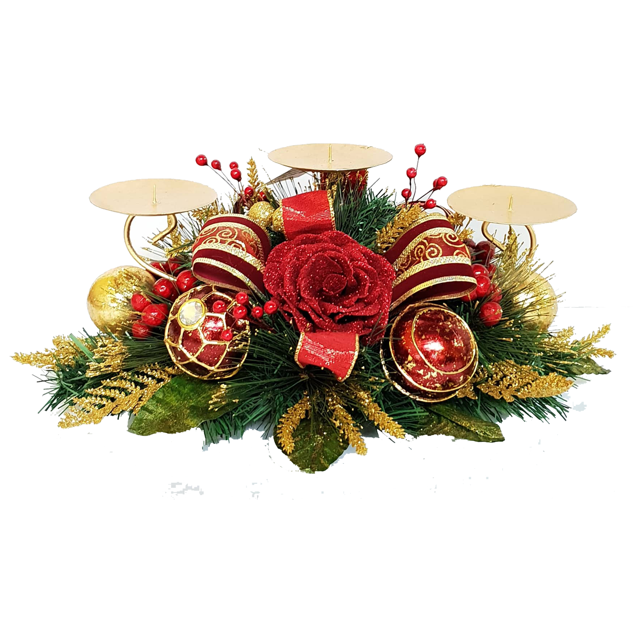Red 3 Way Candleholder With Gardenia