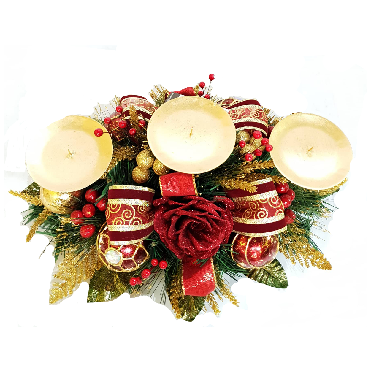Red 3 Way Candleholder With Gardenia
