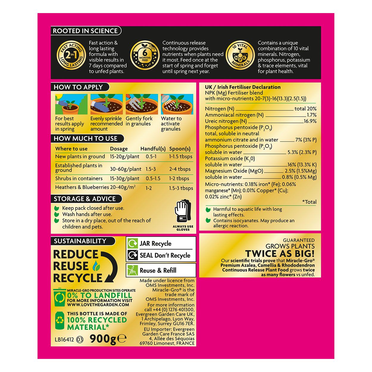 Miracle Gro Slow Release Ericaceous Food Jar 900g
