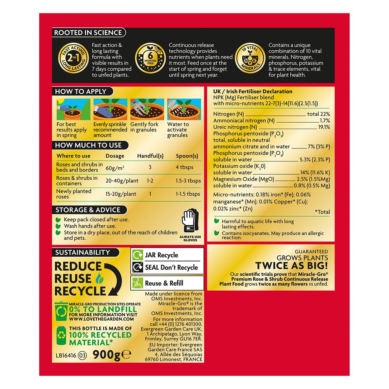 Miracle Gro Slow Release Rose and Shrub Food 900g