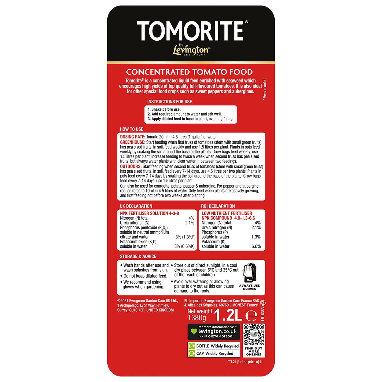 Levington Tomorite Concentrate Plus 20% Free 1L