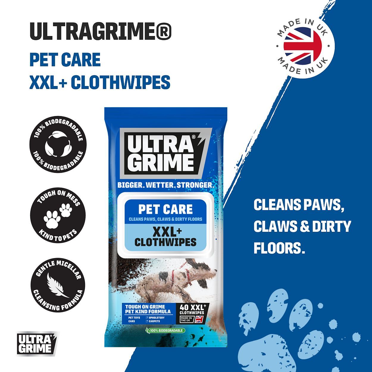 Ultragrime Pet Care Xxl+ Clothwipes 40Pk