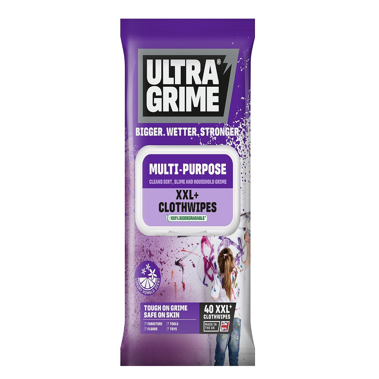 Ultragrime Multi-Purpose Pomelo Scent Xxl+ Clothwipes 40 Pk