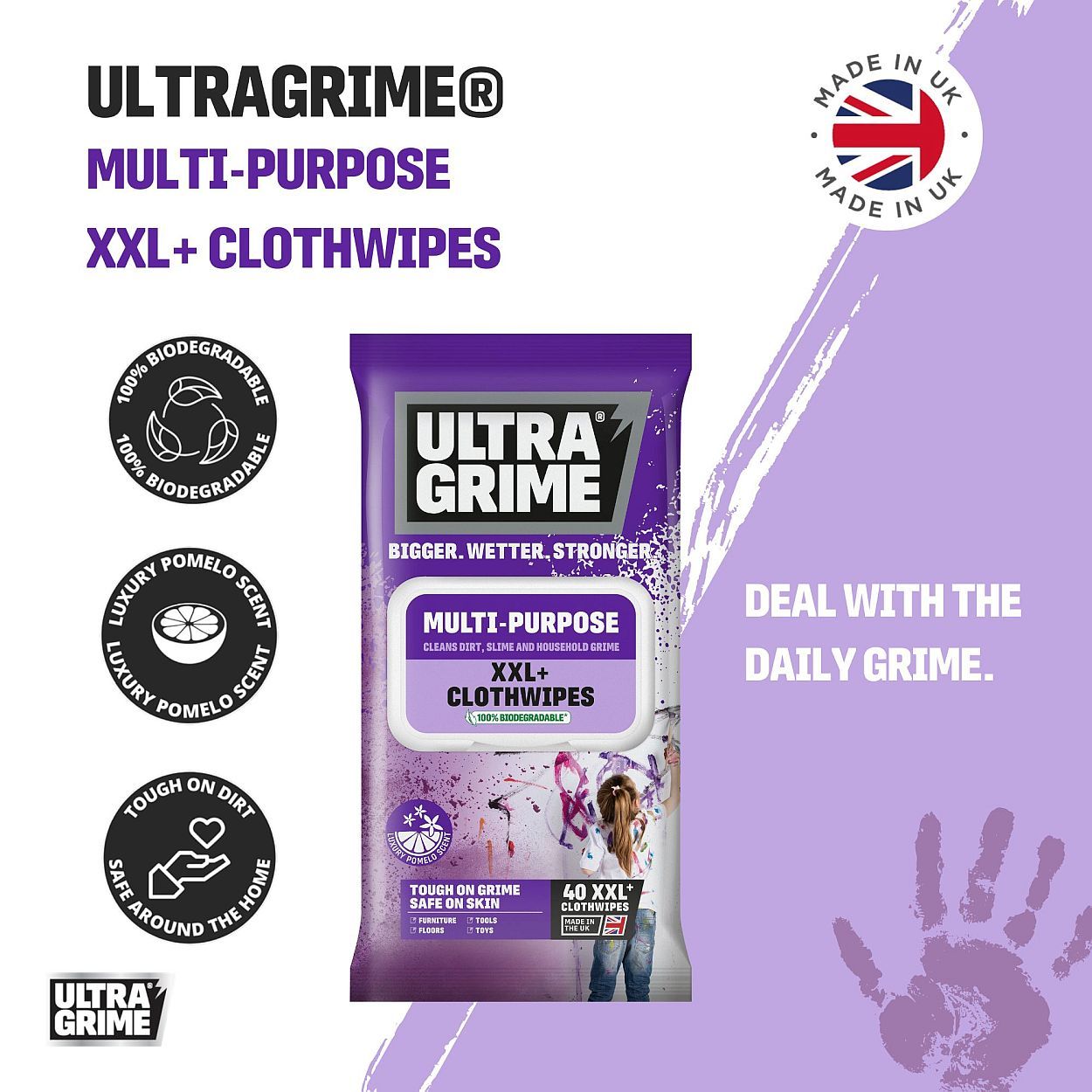 Ultragrime Multi-Purpose Pomelo Scent Xxl+ Clothwipes 40 Pk