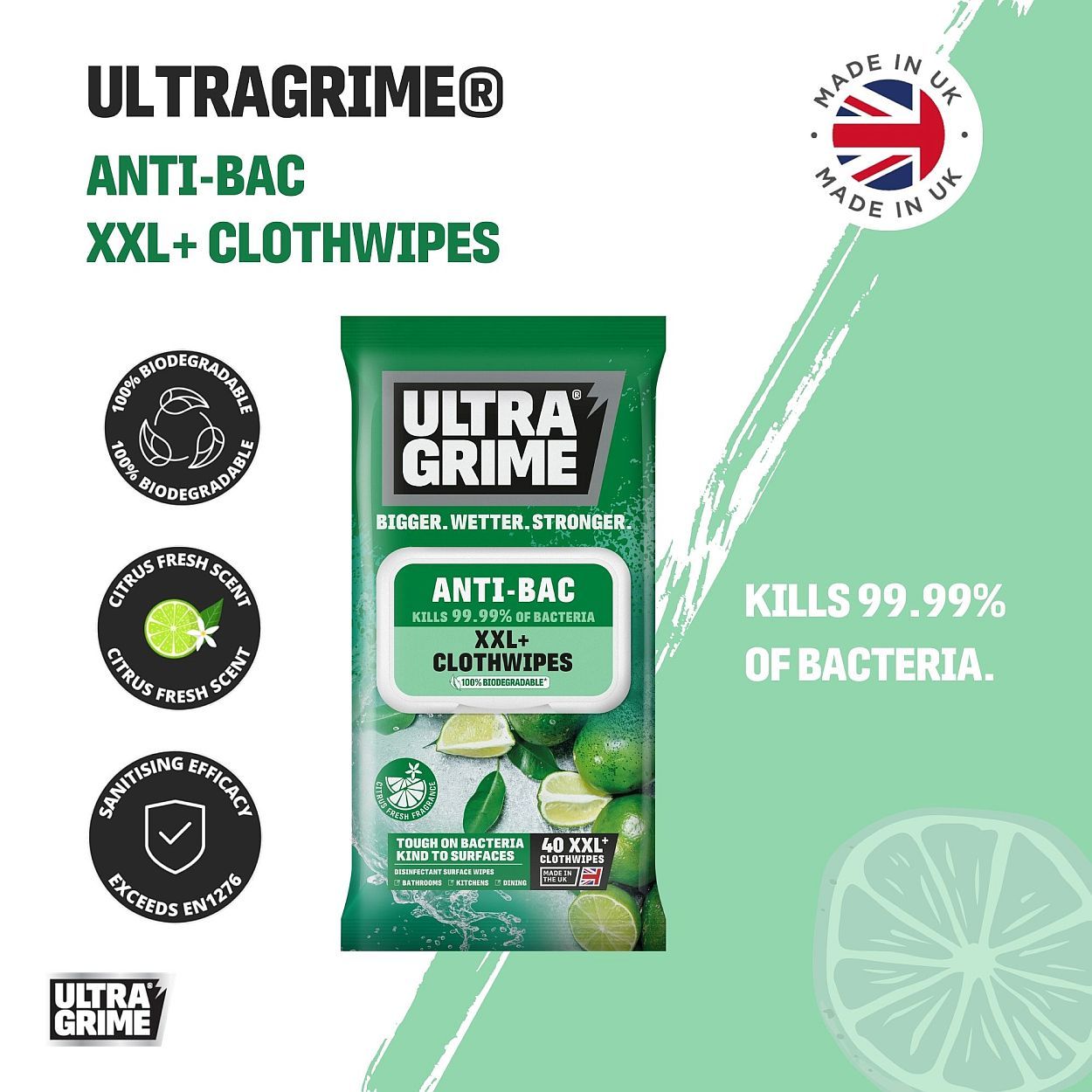 Ultragrime Anti-Bac Xxl+ Clothwipes 40 Pack