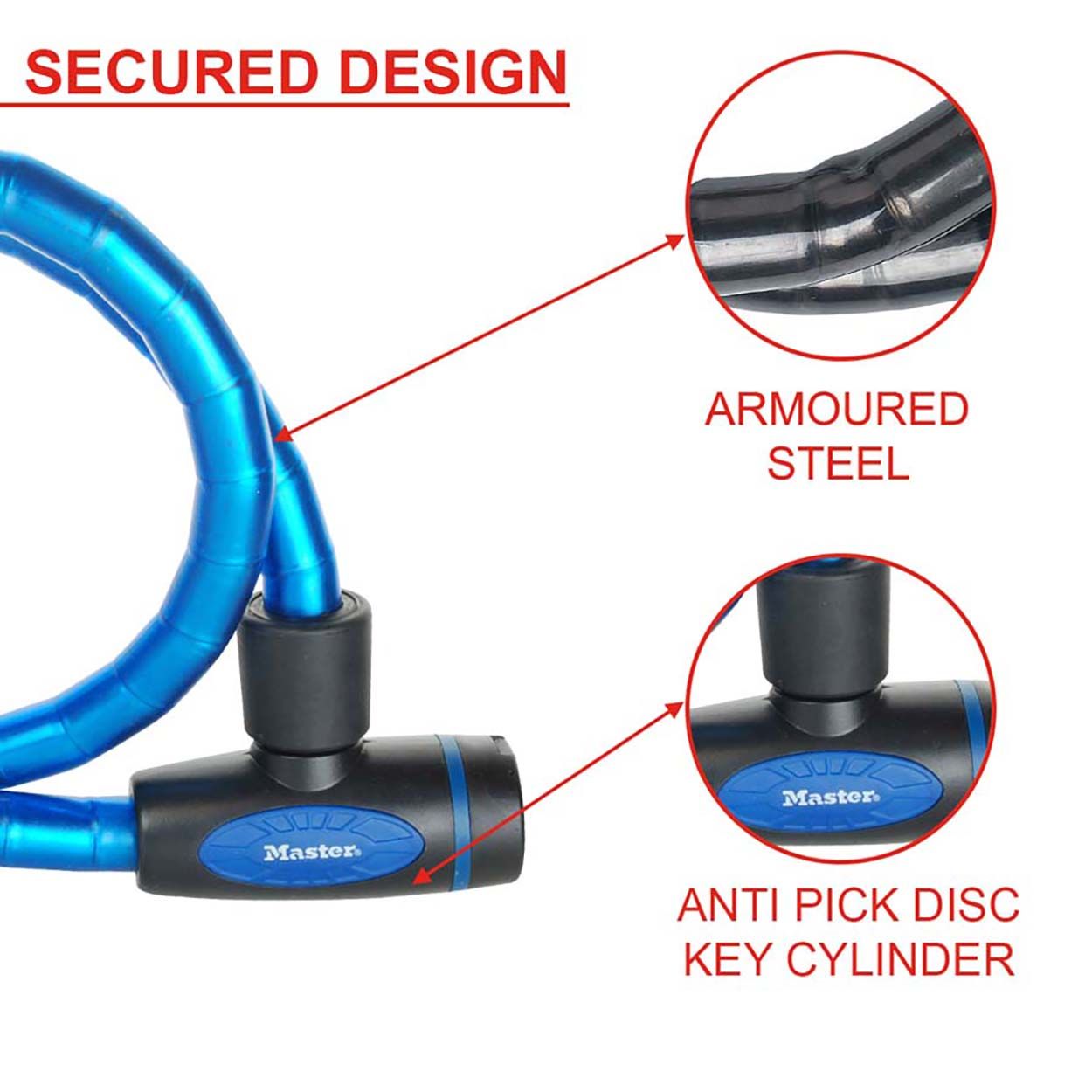 Master Lock 1m Long Keyed Armoured Cable