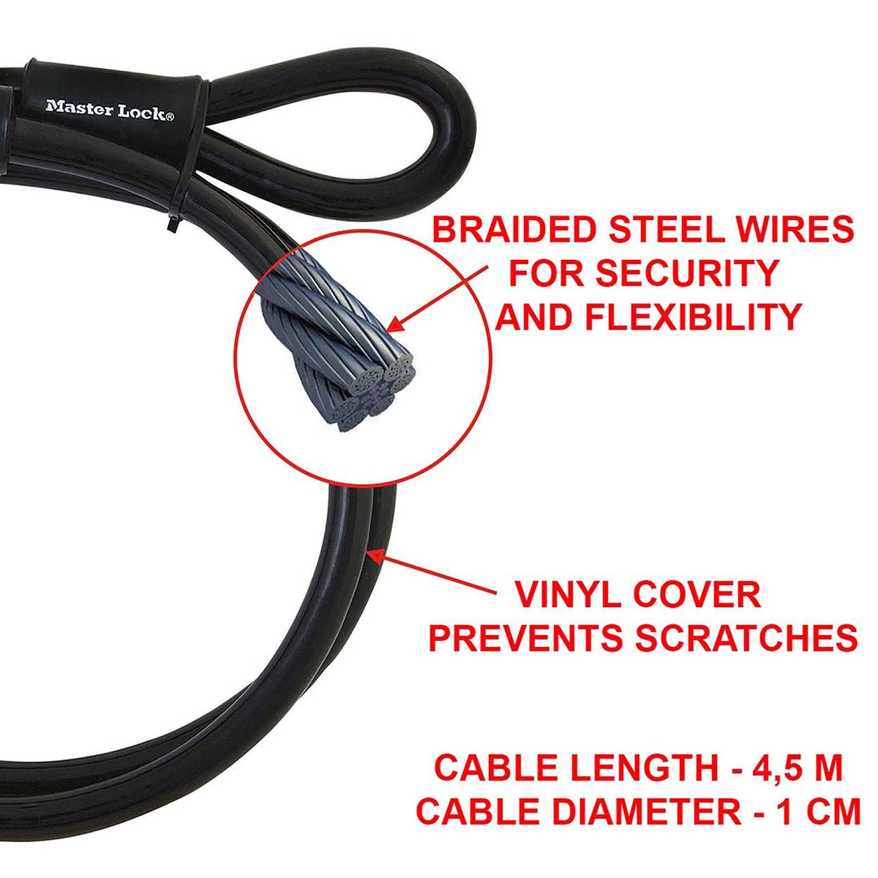 Master Lock 4.5m Long Cable with Padlock