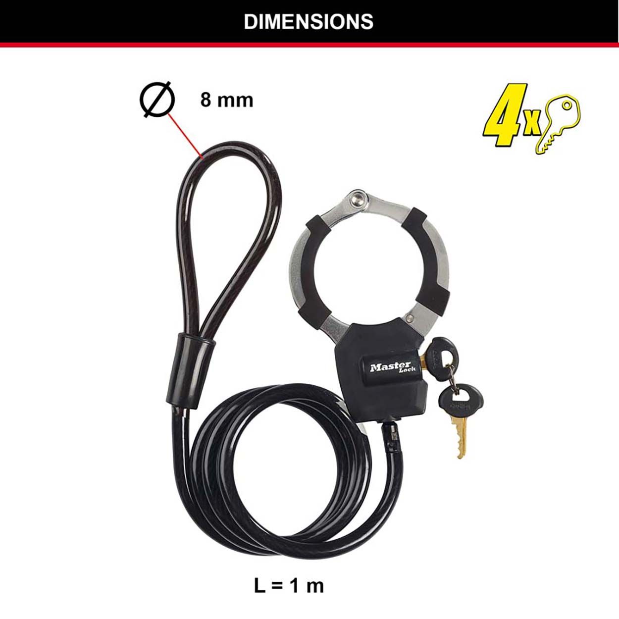 Master Lock 1m Long Keyed Cable Cuff Lock