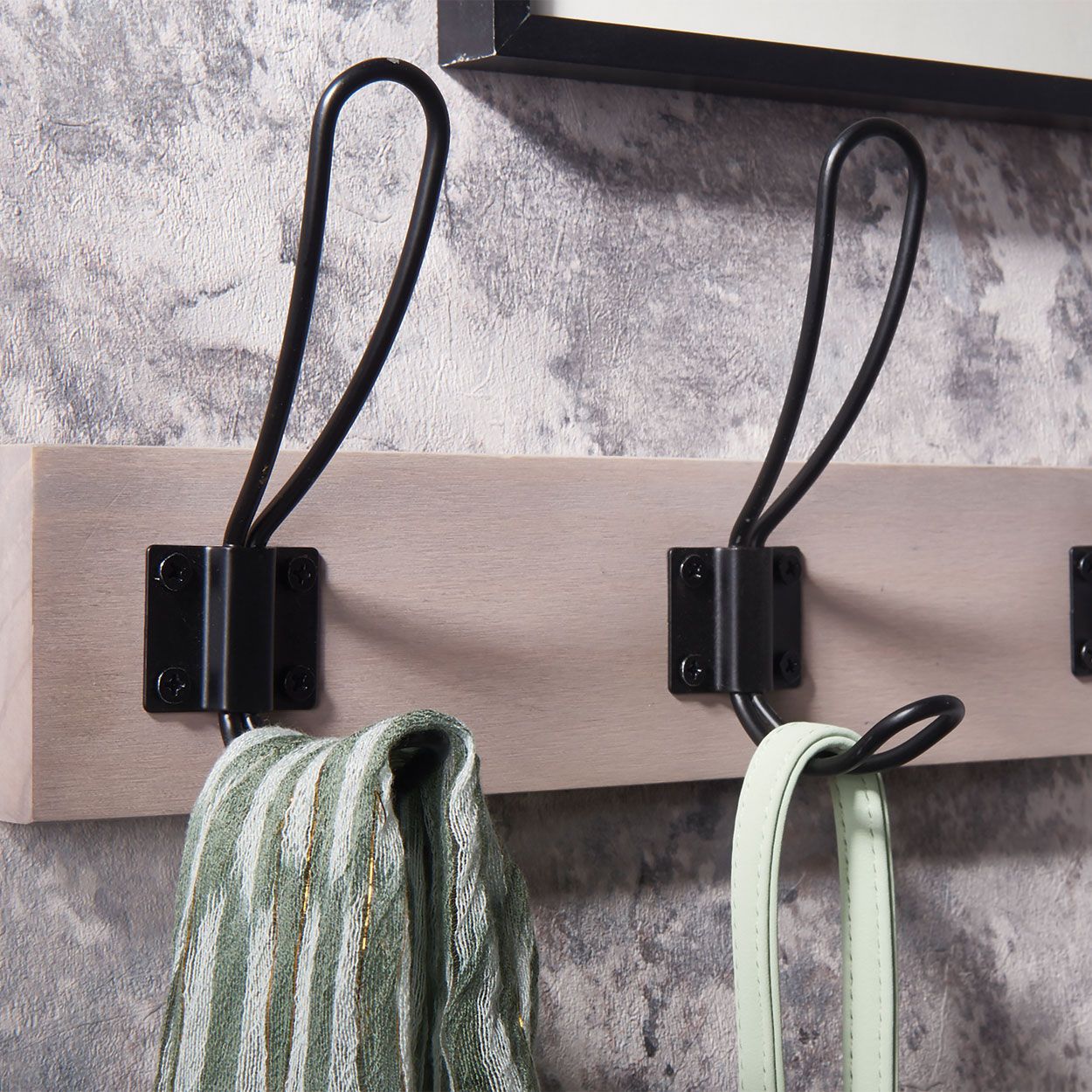 4 Black Wire Hooks on Light Grey Ash Board