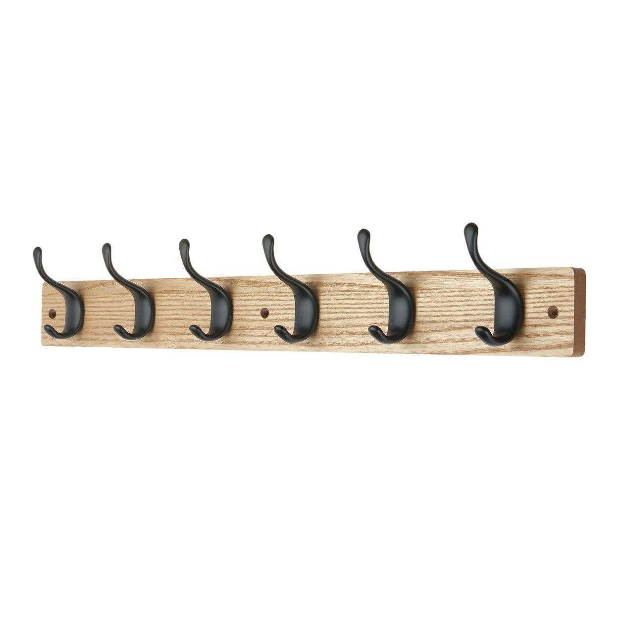 6 Black Modern Hooks on Ash Board