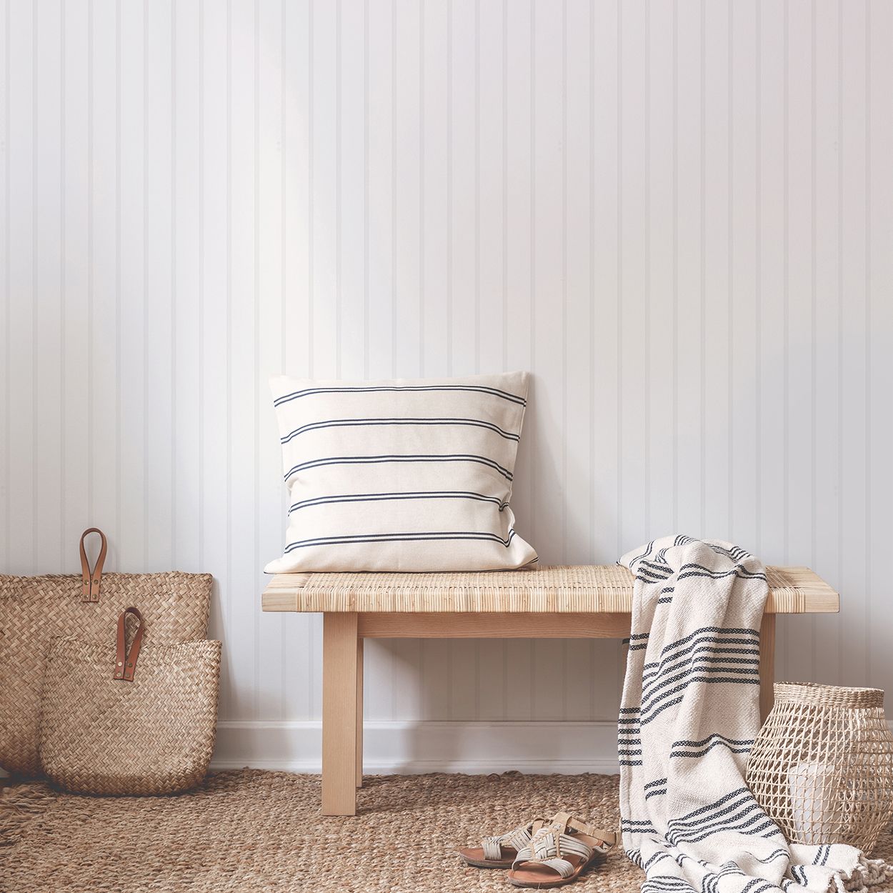 White Slat Panel Wallpaper