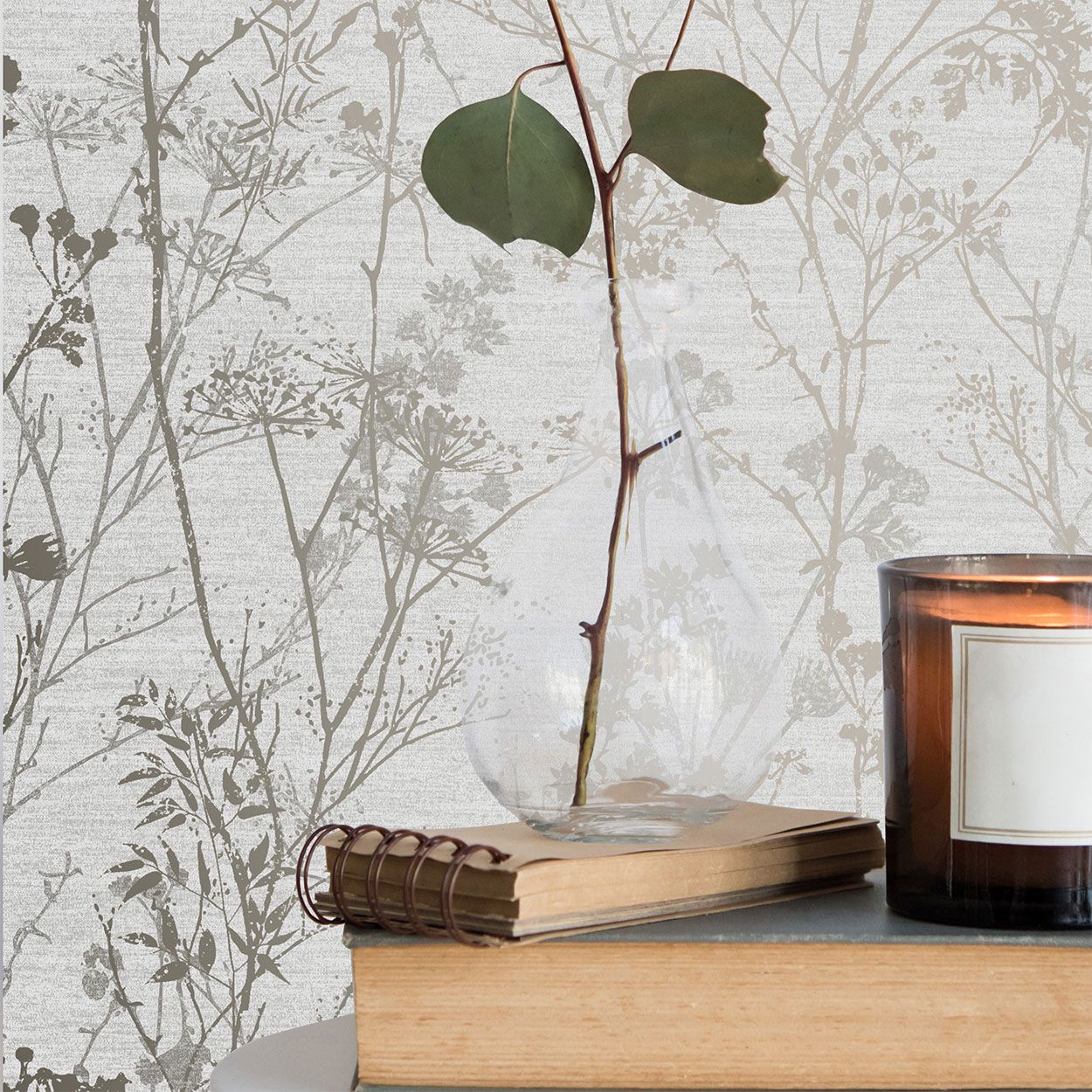 Hedgerow Grey Pale Gold Wallpaper