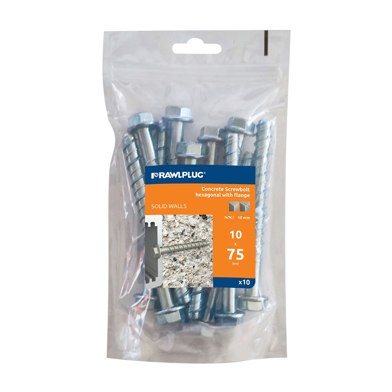 ZINC PLATED R-LX CONCRETE SCREW ANCHOR M10 X 75MM