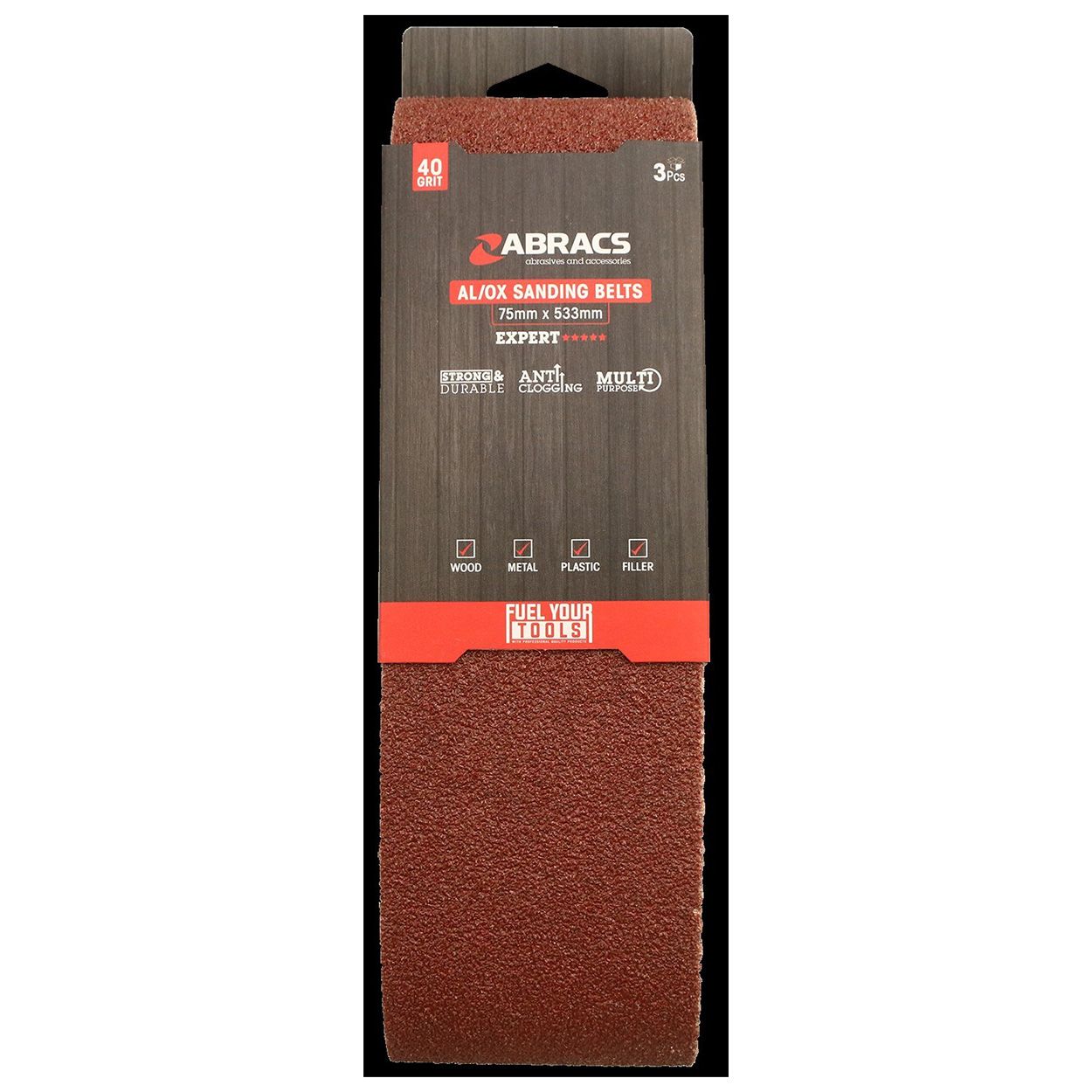 SAND BELT 75MM X 457MM X 40 GRIT 3PK
