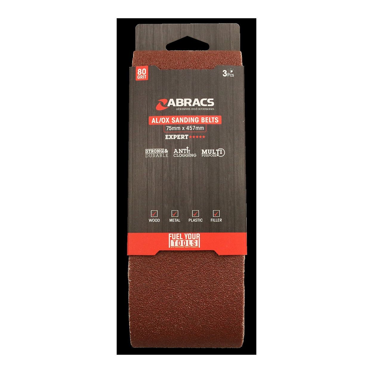 SAND BELT 75MM X 457MM X 80 GRIT 3PK