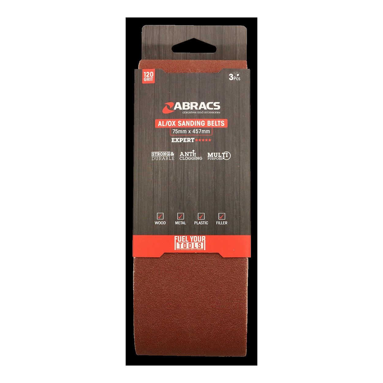 SAND BELT 75MM X 457MM X 120 GRIT 3PK