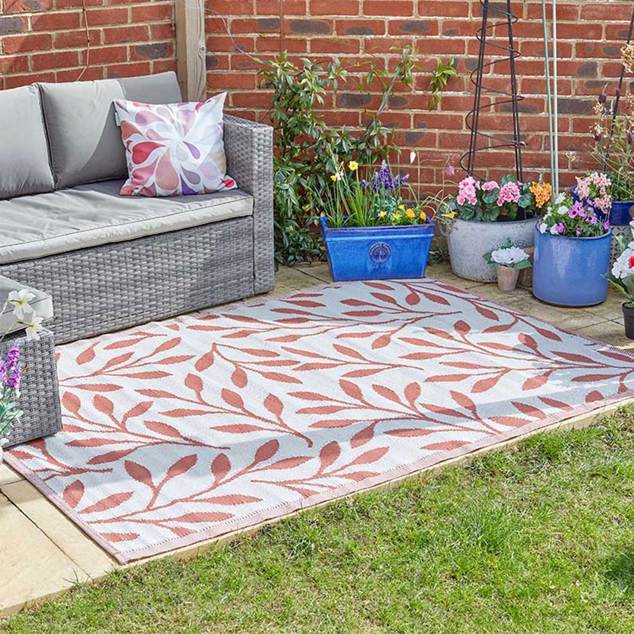 Alfresco Mats Leaves Red ochre 150 x 210cm