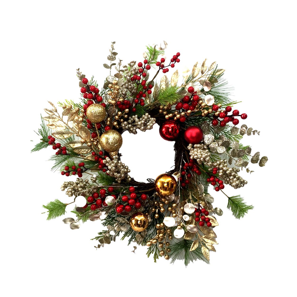 Red Berry and Gold Bauble Wreath 55cm