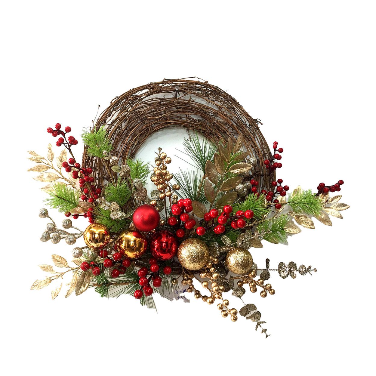 Red Berry and Gold Bauble Wreath 60cm