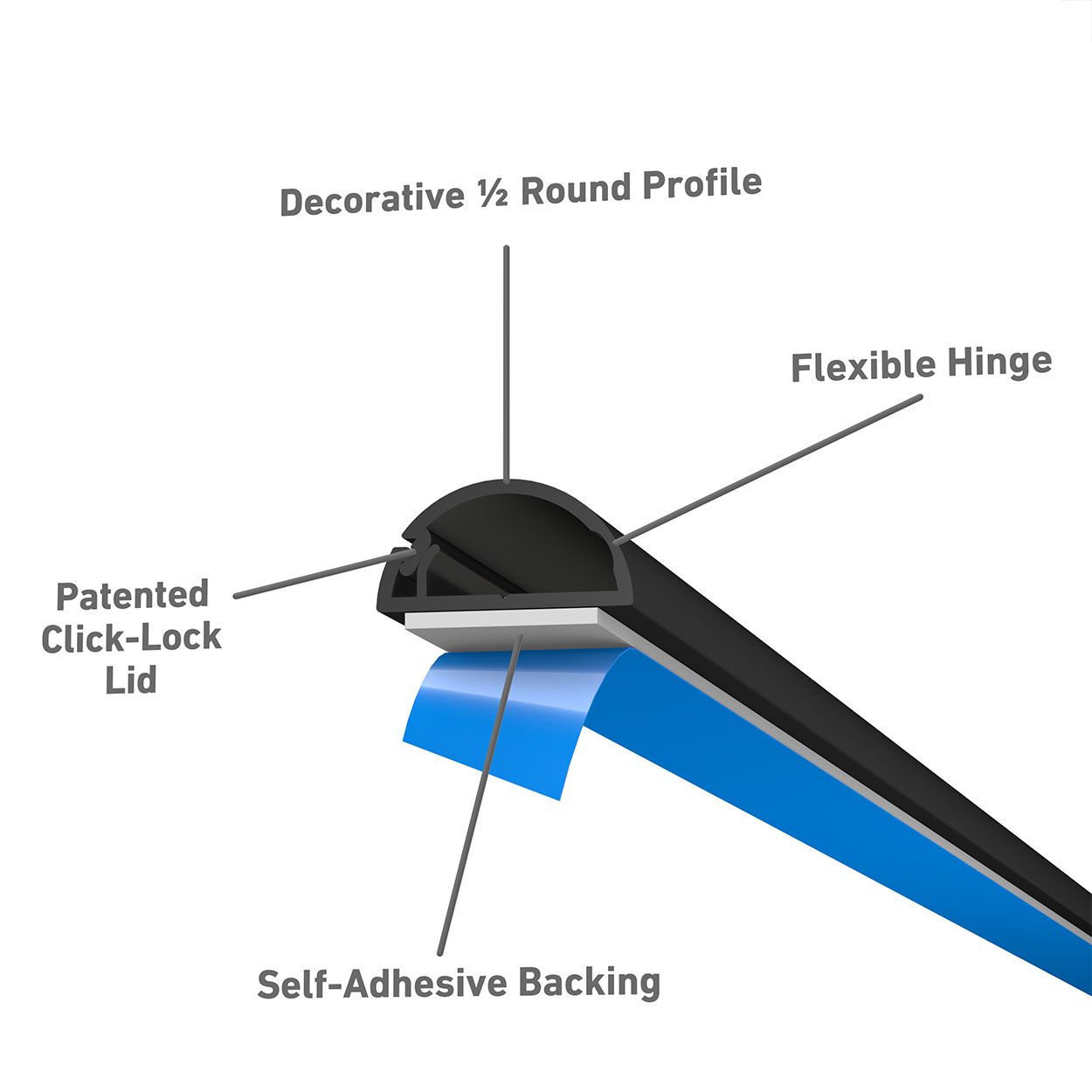 D-Line 2M Length Trunking 16X08 Half Round - Black