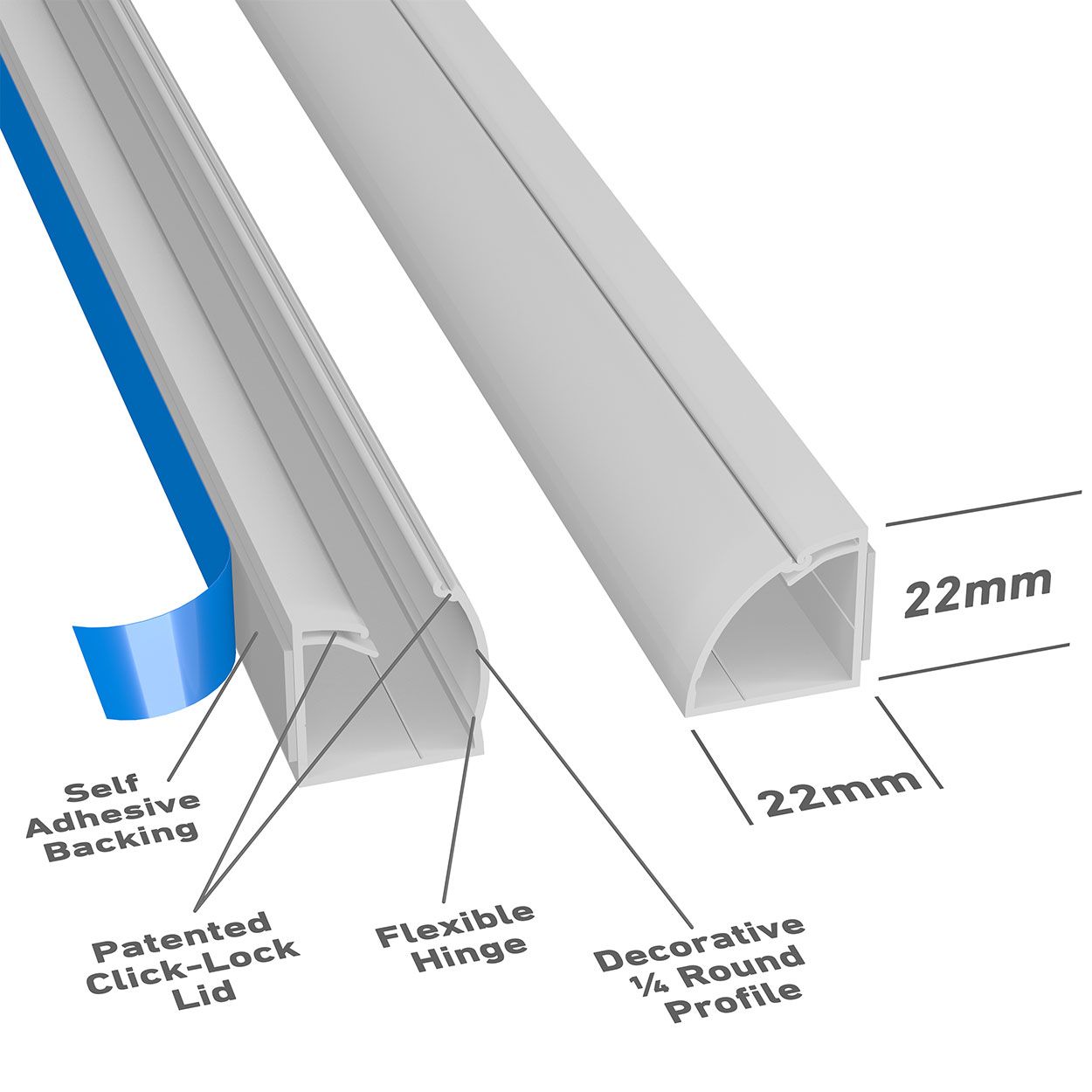 D-Line 2M Length Trunking 22X22 1/4 Round - White