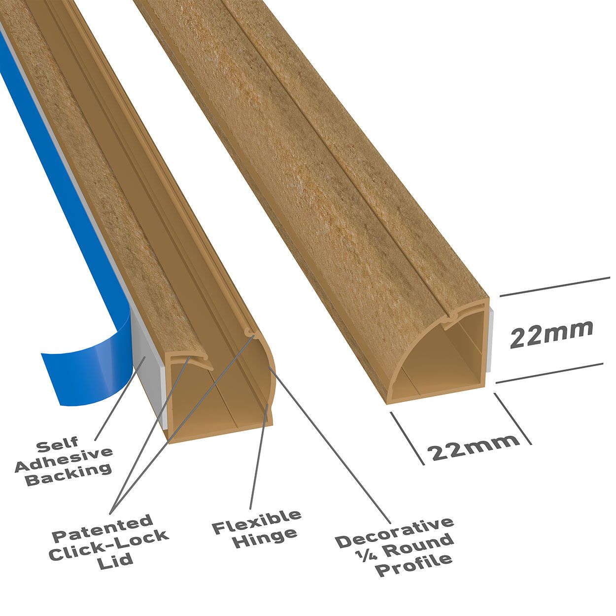 D-Line 2M Trunking 22X22 1/4 Round-Wood Effect