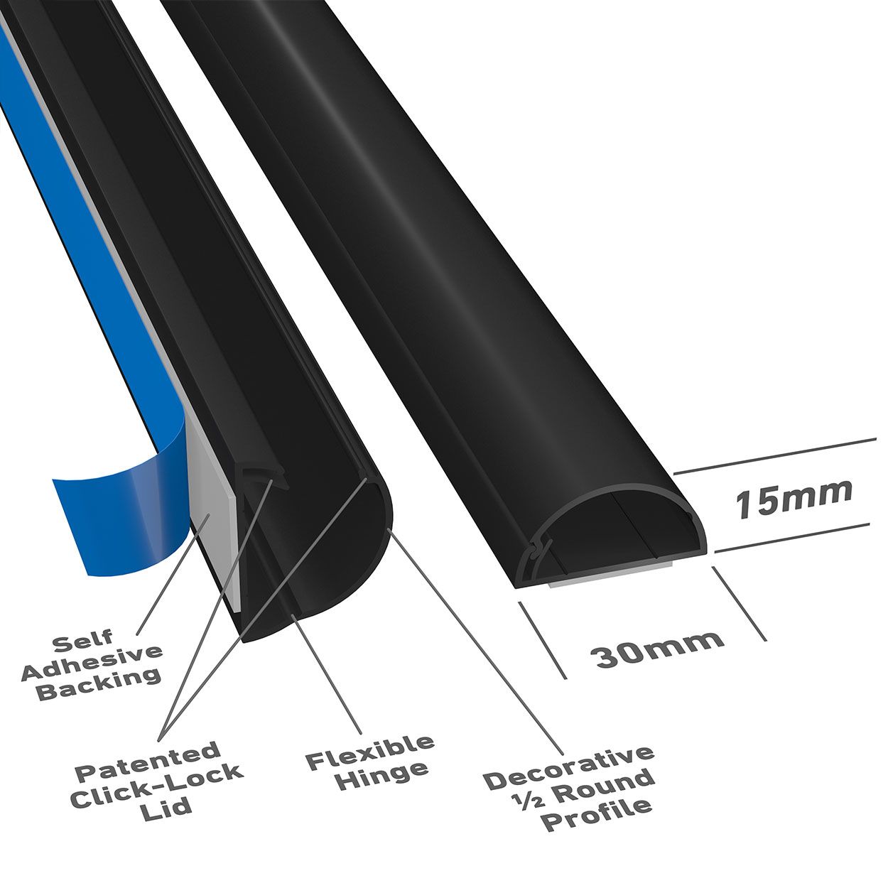 D-Line 2M Trunking 30X15 1/2 Round-Black