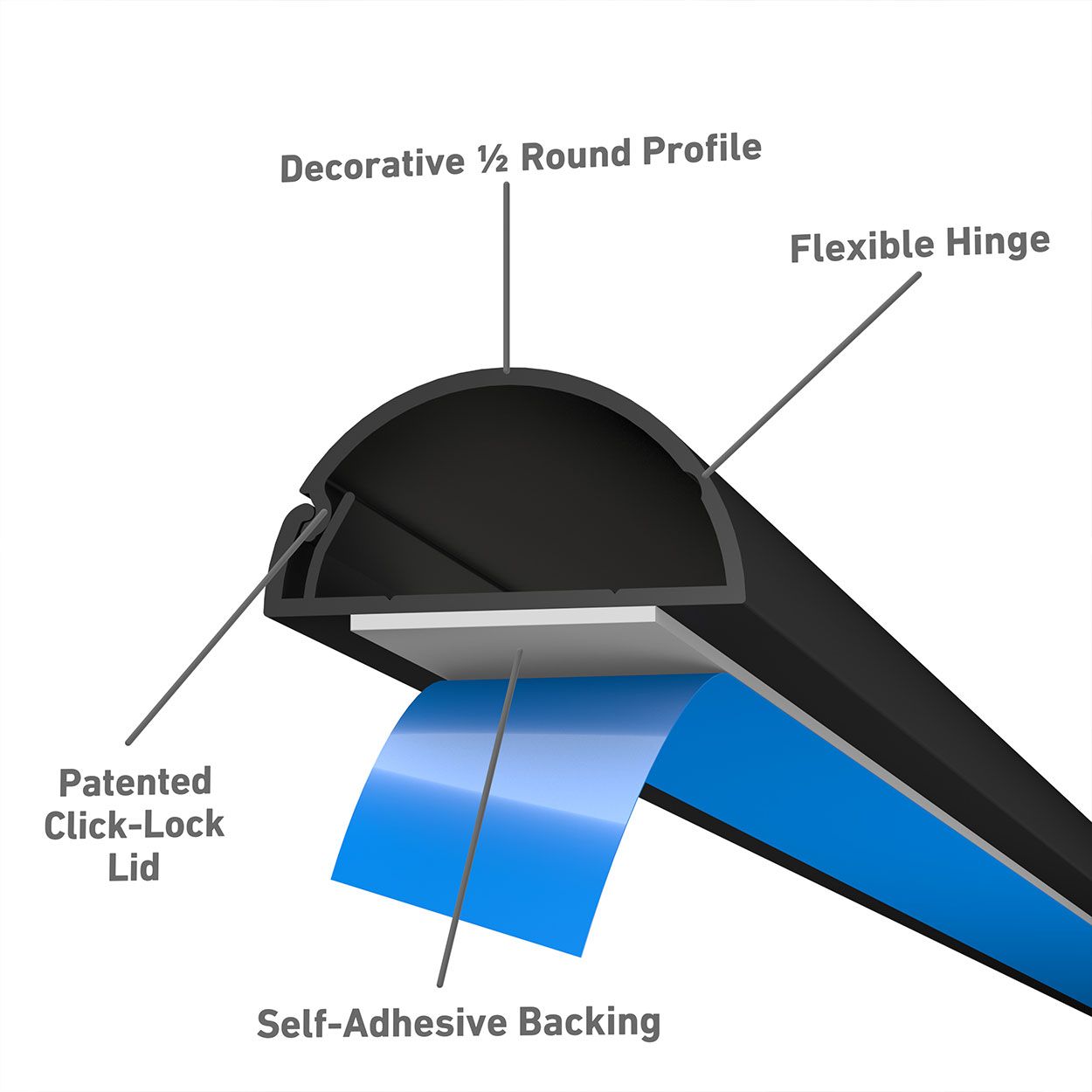 D-Line 2M Trunking 30X15 1/2 Round-Black
