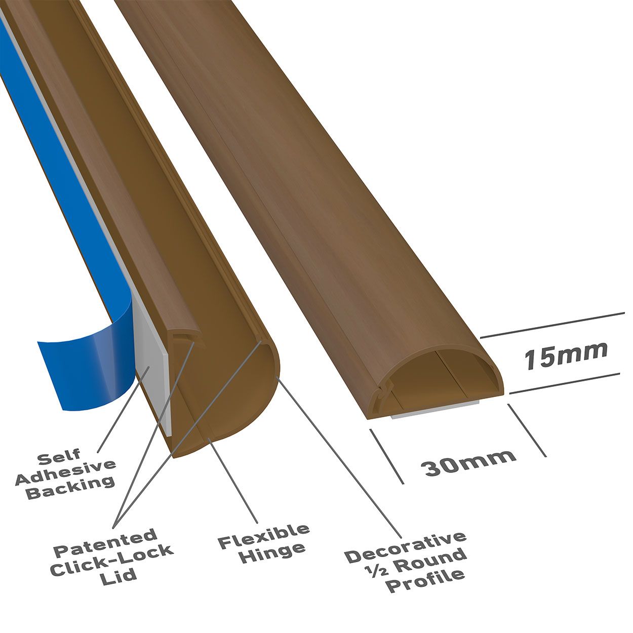 D-Line 2M Trunking 30X15 1/2 Round-Wood Effect
