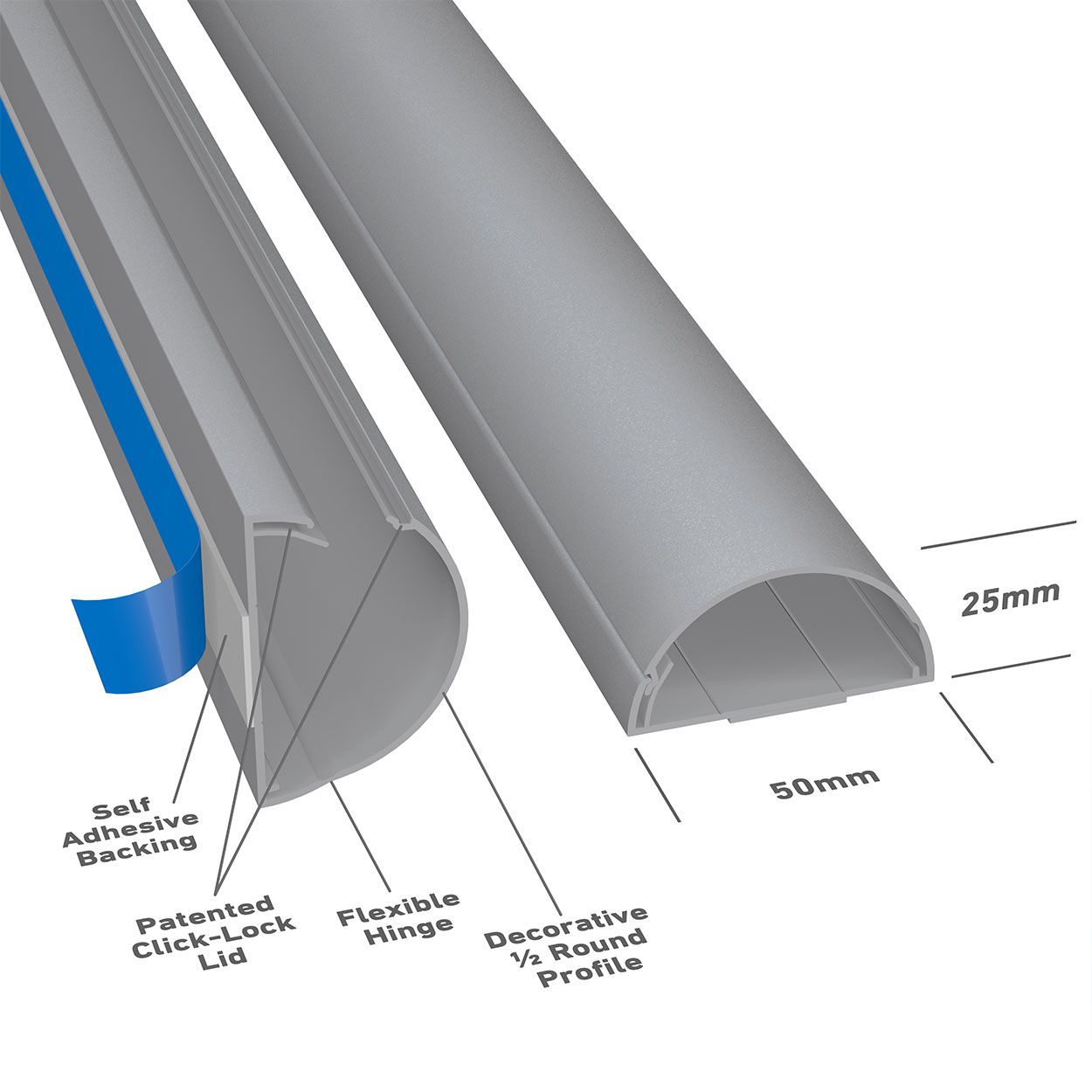 D-Line 1M Length Trunking 50X25 - Silver Effect