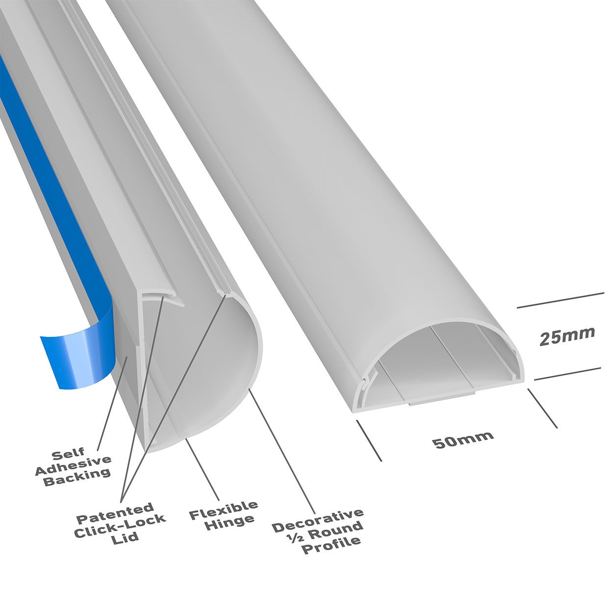 D-Line 1M Length Trunking 50X25 - White