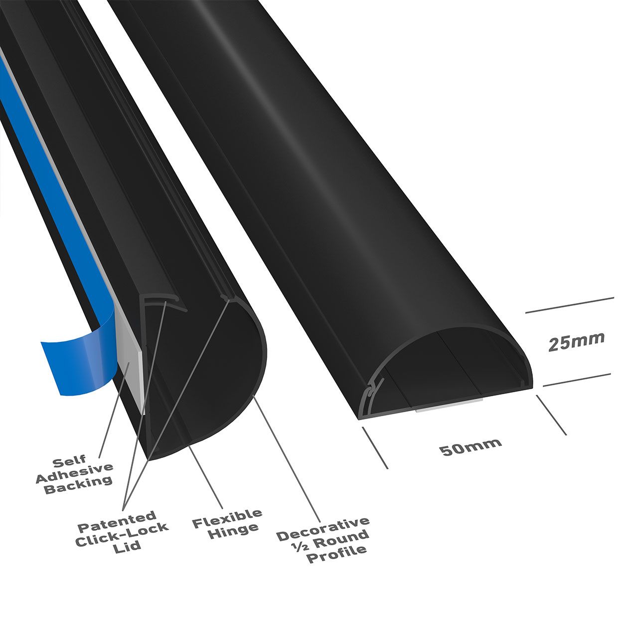 D-Line 1M Length Trunking 50X25 - Black