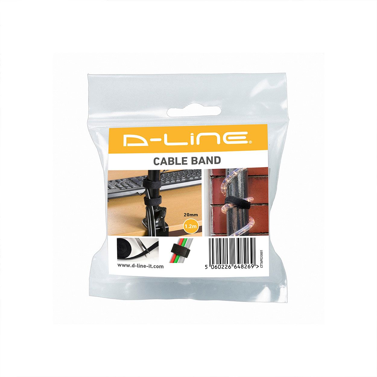 D-Line Cable Tidy Hook & Loop Band 20Mm Black 1.2M