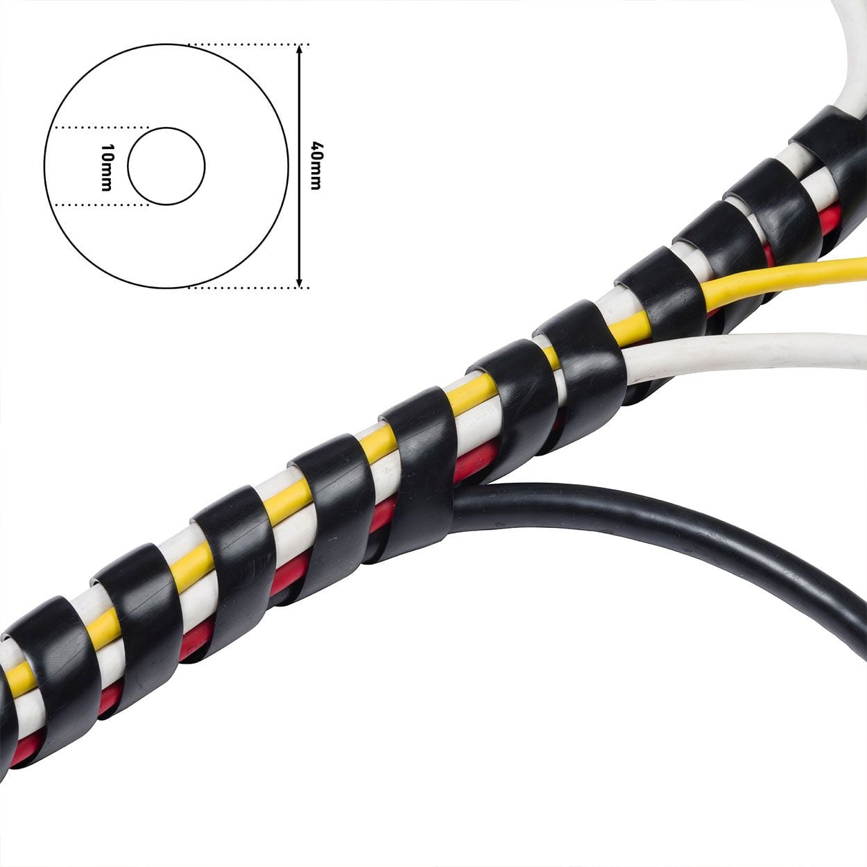 D-Line Cable Tidy Wrap, Black - 2.5M, 10-40Mm Dia.