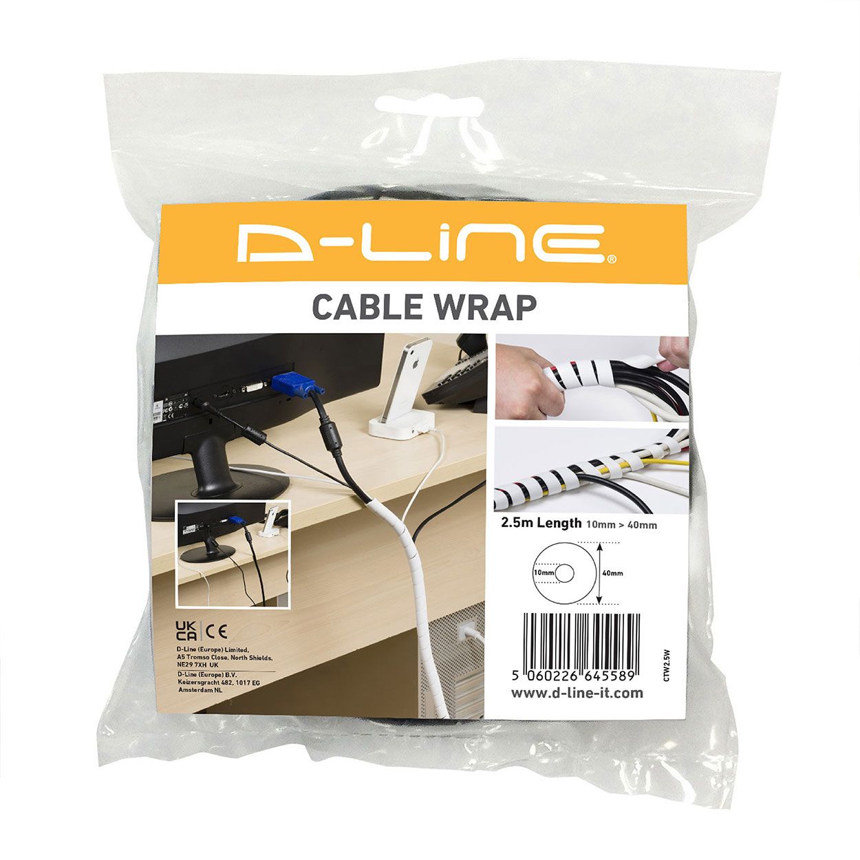 D-Line Cable Tidy Wrap, White - 2.5M, 10-40Mm Dia.